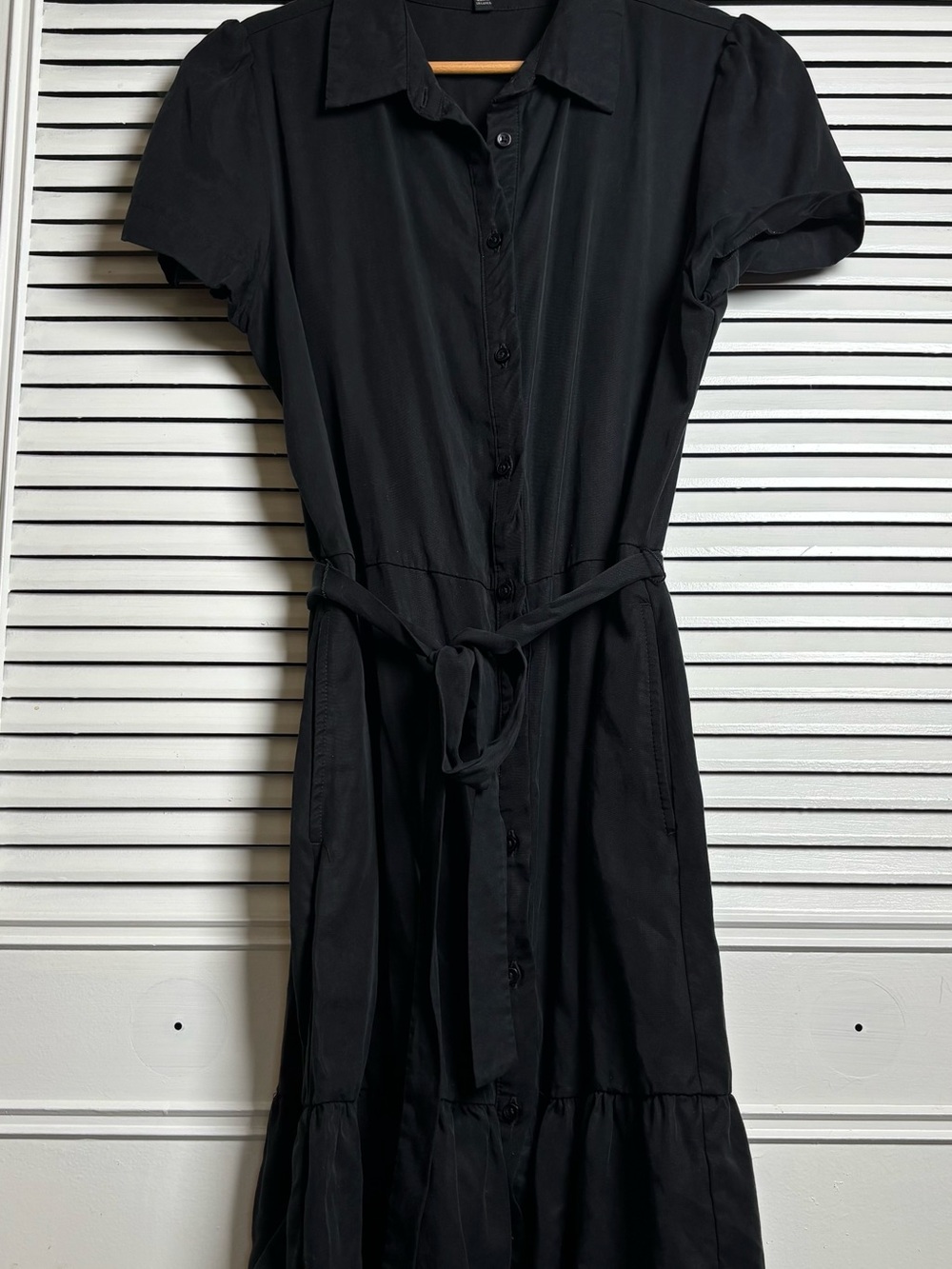 Banana Republic Black Button-Front Midi Shirt Dress